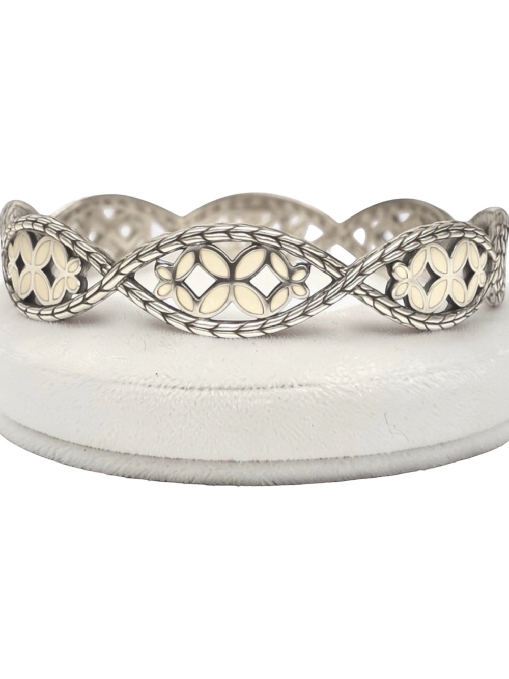 John Hardy Size Large Kawung Sterling Silver Cream Enamel Bangle ~ 3" Dia. RARE